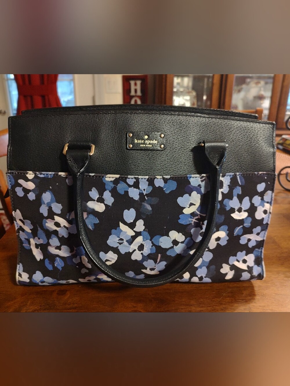 kate spade Floral Black Tote with Blue and White Accents - Picture 7 of 7